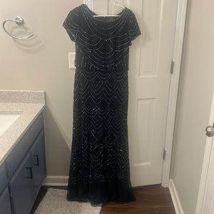 Adrianna Pepell navy beaded full length gown. Size 10. Never altered.